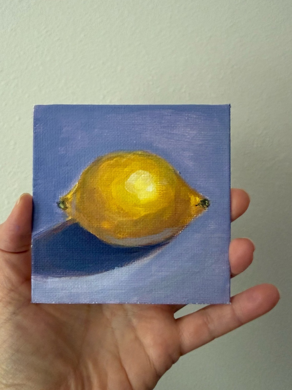 Handpainted Miniature Yellow Lemon Still Life Canvas - Home Art, 4”x 4”